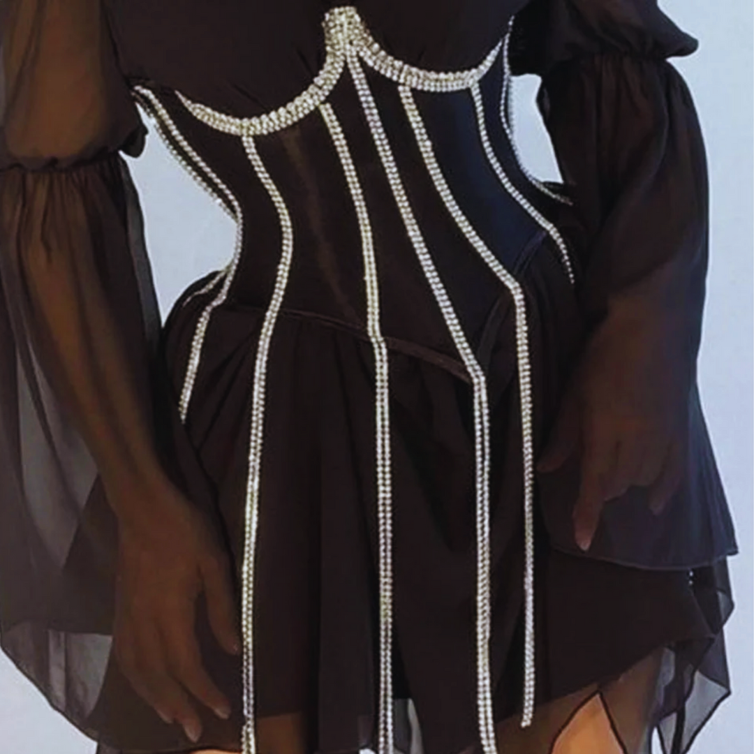 Transparent pushup corset with rhinestone